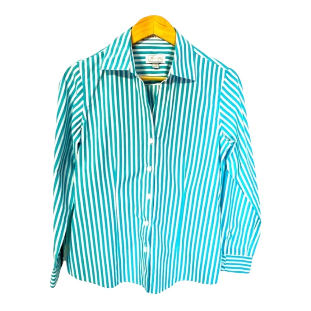 Foxcroft classic wrinkle free two tone pinstripe long sleeve button down #53D